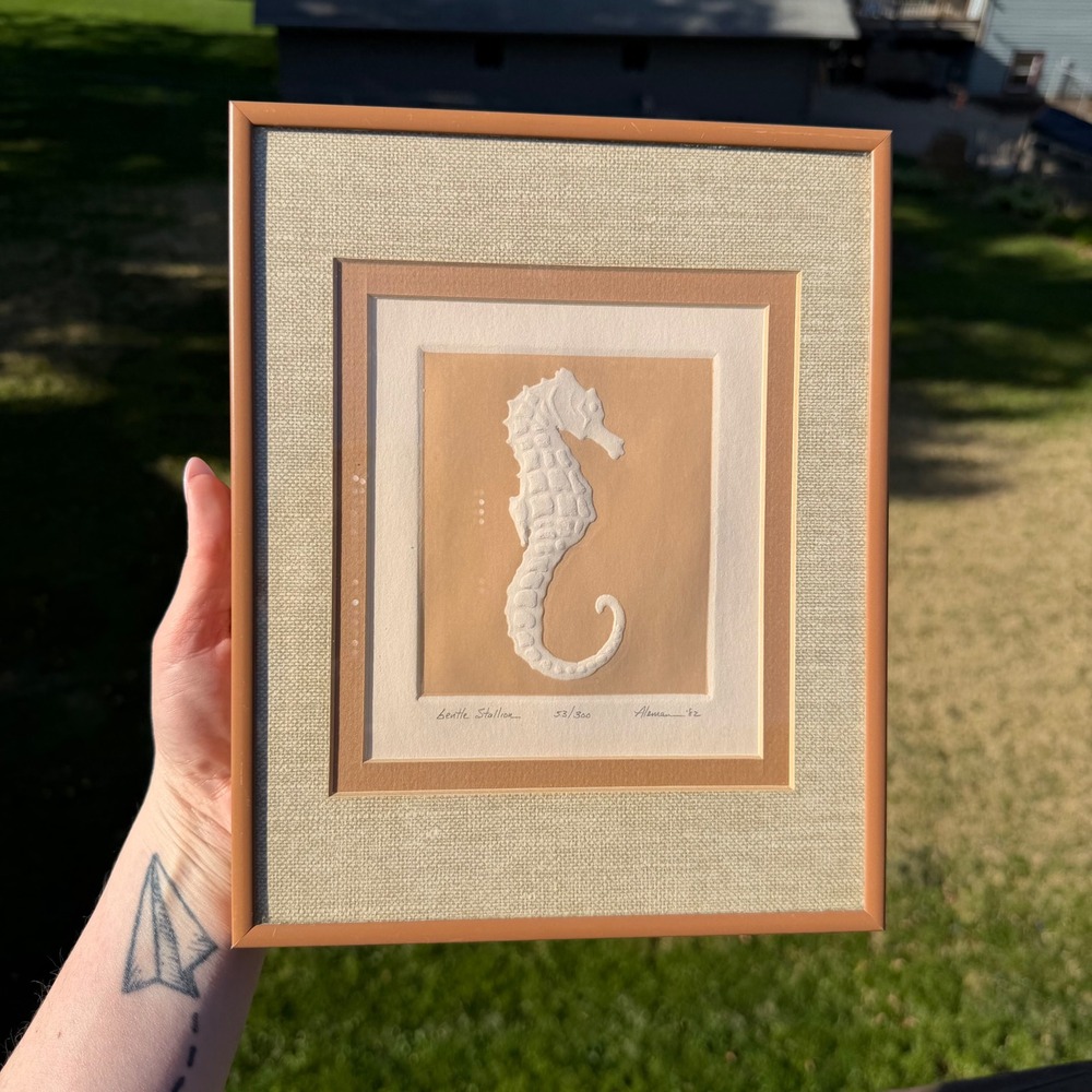 Vintage Aleman Gentle Stallion Seahorse Embossed Art Signed Numbered Framed 8x10